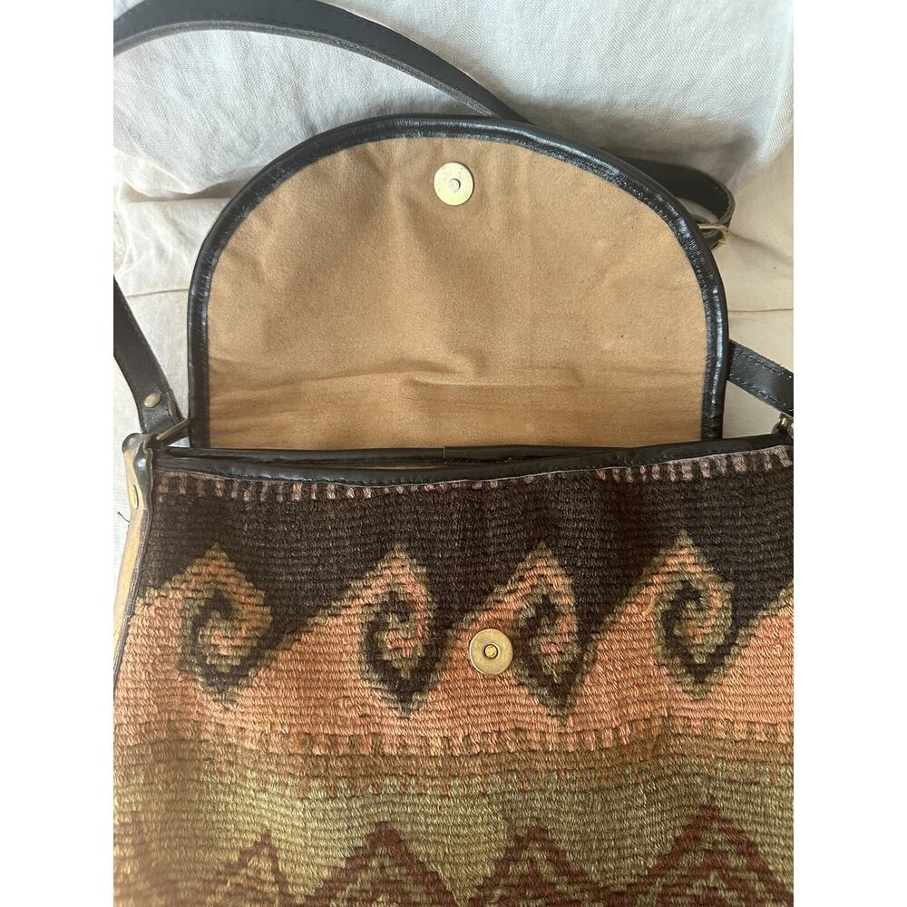 Vintage Purse Woven Jute Leather Crossbody Black Brown Rug Kilim Messenger Bag - Picture 10 of 16